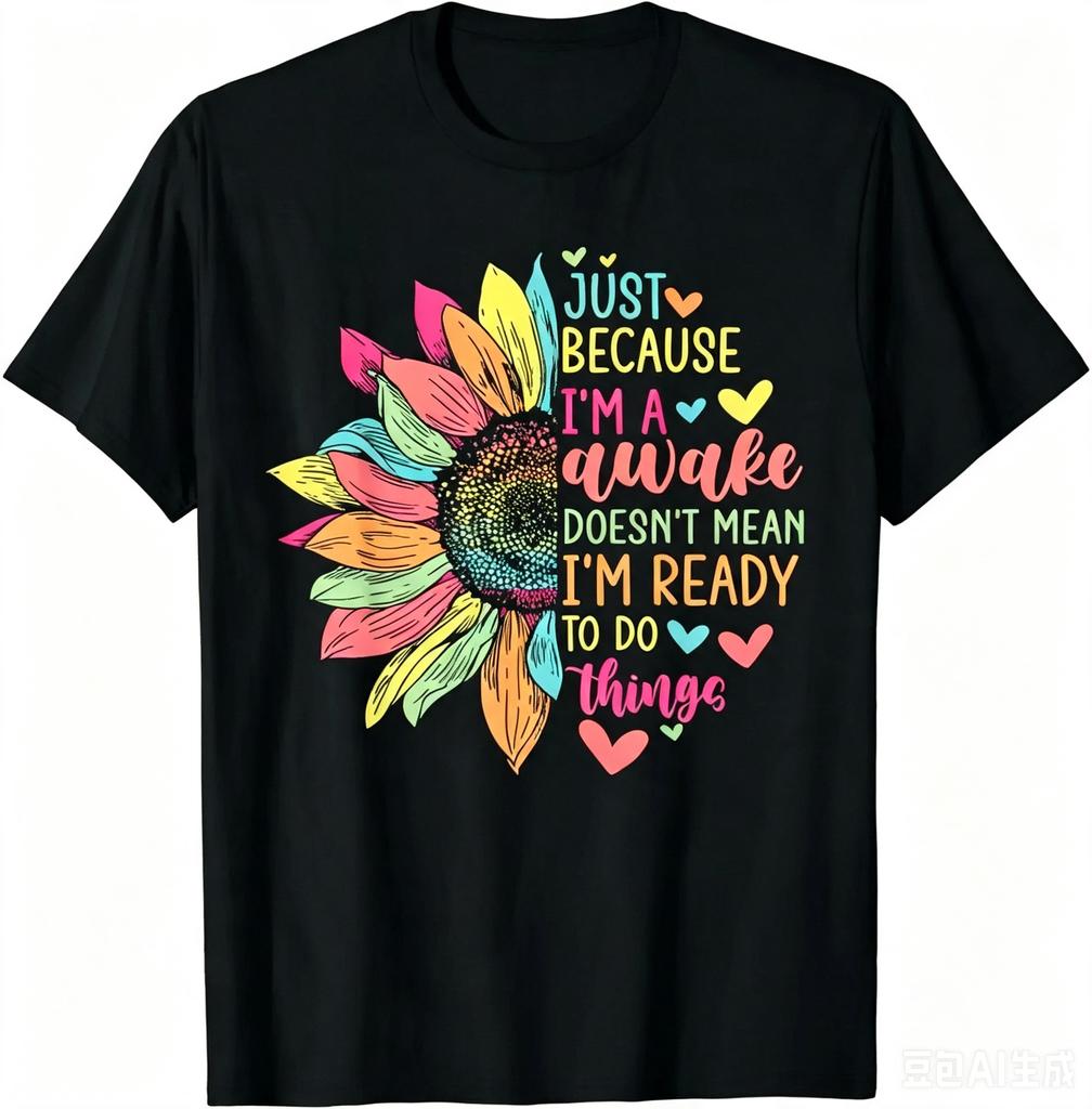 2026 Summer Funny Graphic Tee Just Because Im Awake Print Birthday Gift For Teens Unisex Casual Custom Tshirt