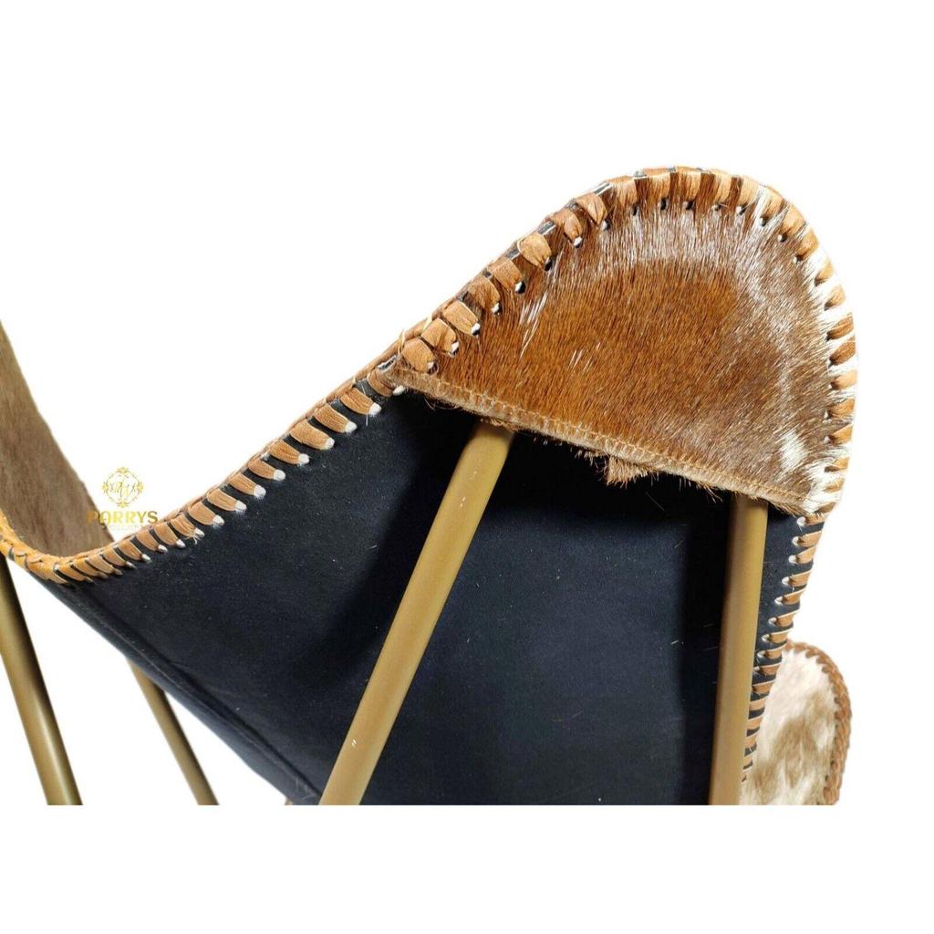 Relaxsessel - Braun-weißer Wohnzimmersessel, aufklappbarer Sessel aus Ziegenhaar