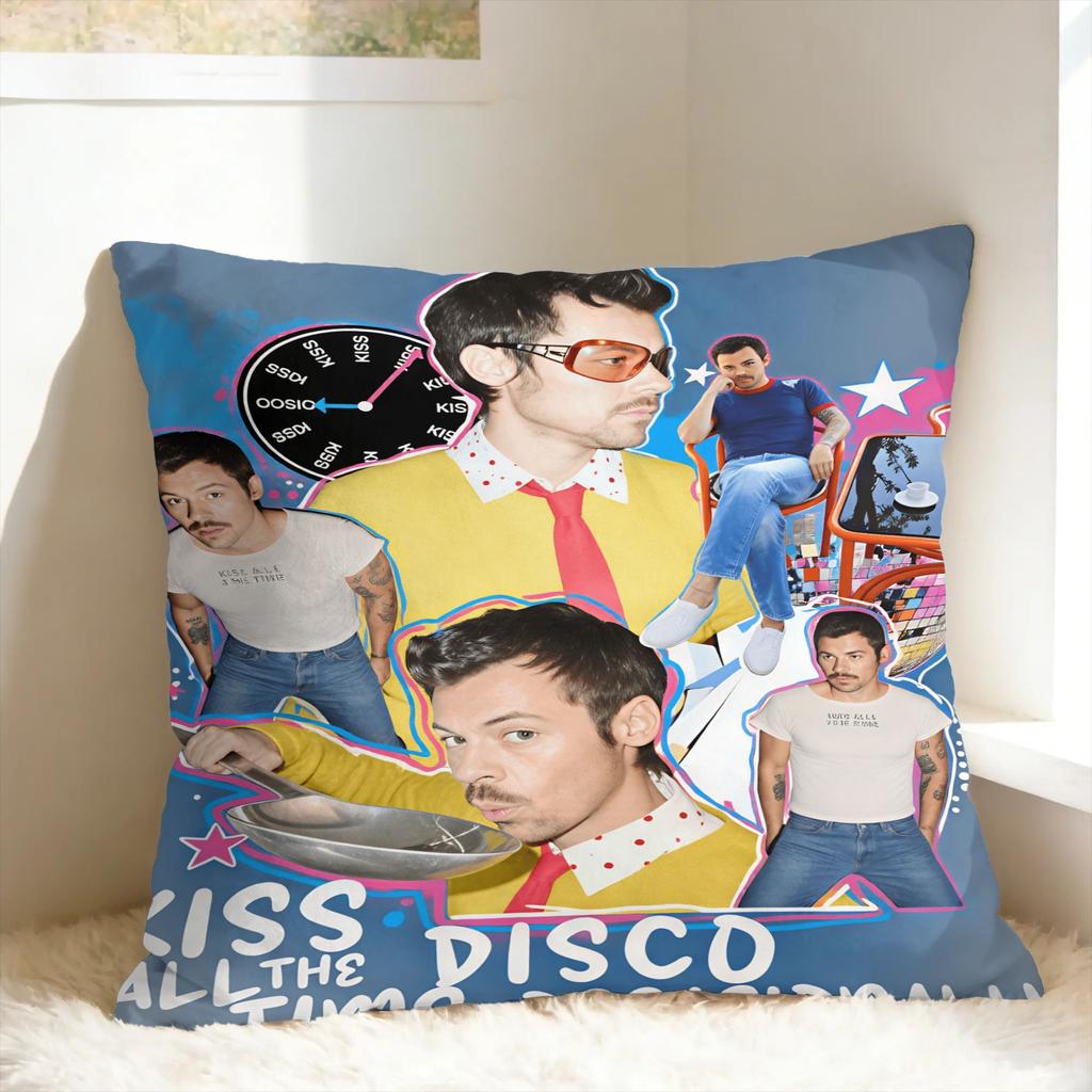 Singer H-Harrys S-Styles Kiss Al the Time Pillow Case Comfy Pillow Cover For Sofa Couch Bed Living Room Retro Trendy Pillowcase