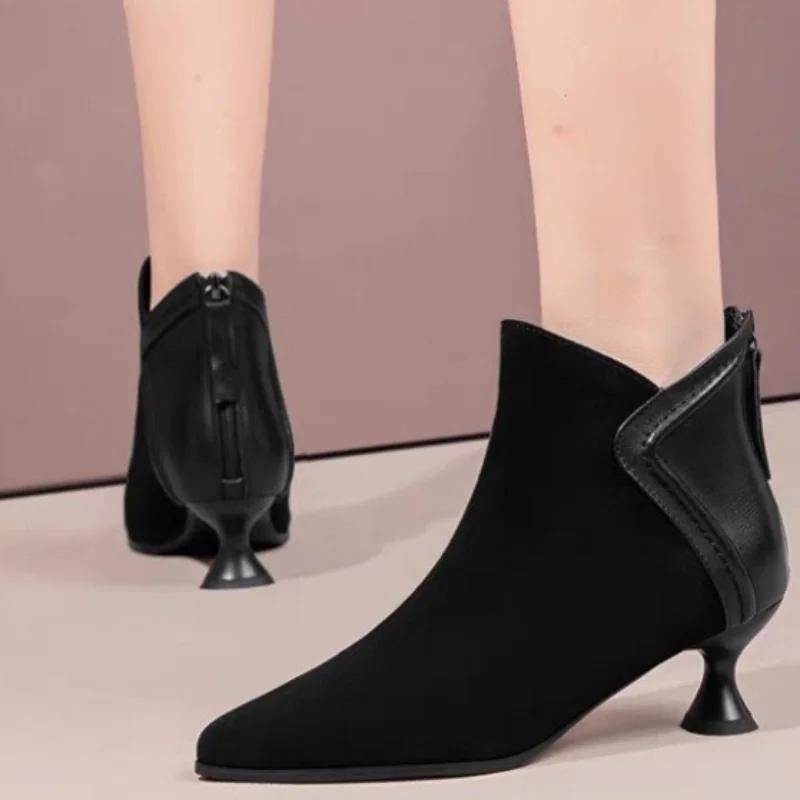 Dámské kozačky se špičatou špičkou Kozačky na podpatku na zip Western Designer Dámské kozačky na vysokém podpatku Retro Pohodlné vysoké podpatky