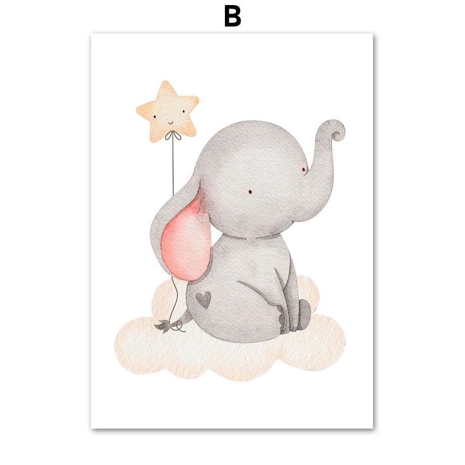 Elefant Kaninchen Katze Sonne Regenbogen Mond Stern Wolke Boho Wandkunst Leinwand Malerei Poster und Drucke Wandbilder Kinderzimmer Dekor