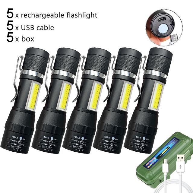 Lanterna LED Mini Q5 Bateria Embutida Zoom Lanterna Lâmpada COB 2000 Lumens Ajustável Exterior À Prova D'água de Emergência Luz de Bolso