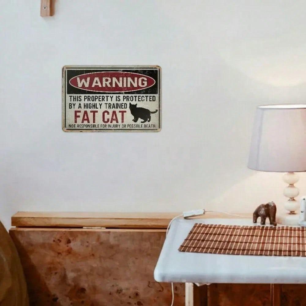 Vintage Metal Cat Sign Funny Wall Art 8x12 Inch Home Security Decor