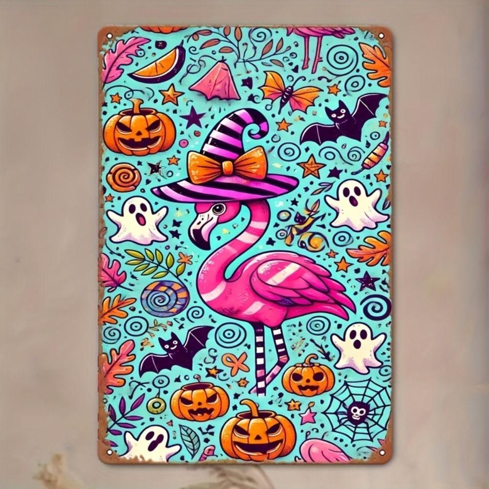 Witch Cat Forest Halloween Sign Metal Tin Sign 20x30 cm Wall Decor