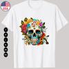 Floral Skull Men's White T-Shirt, Gift T-shirt, Wild Flowers Shirt S-3XL
