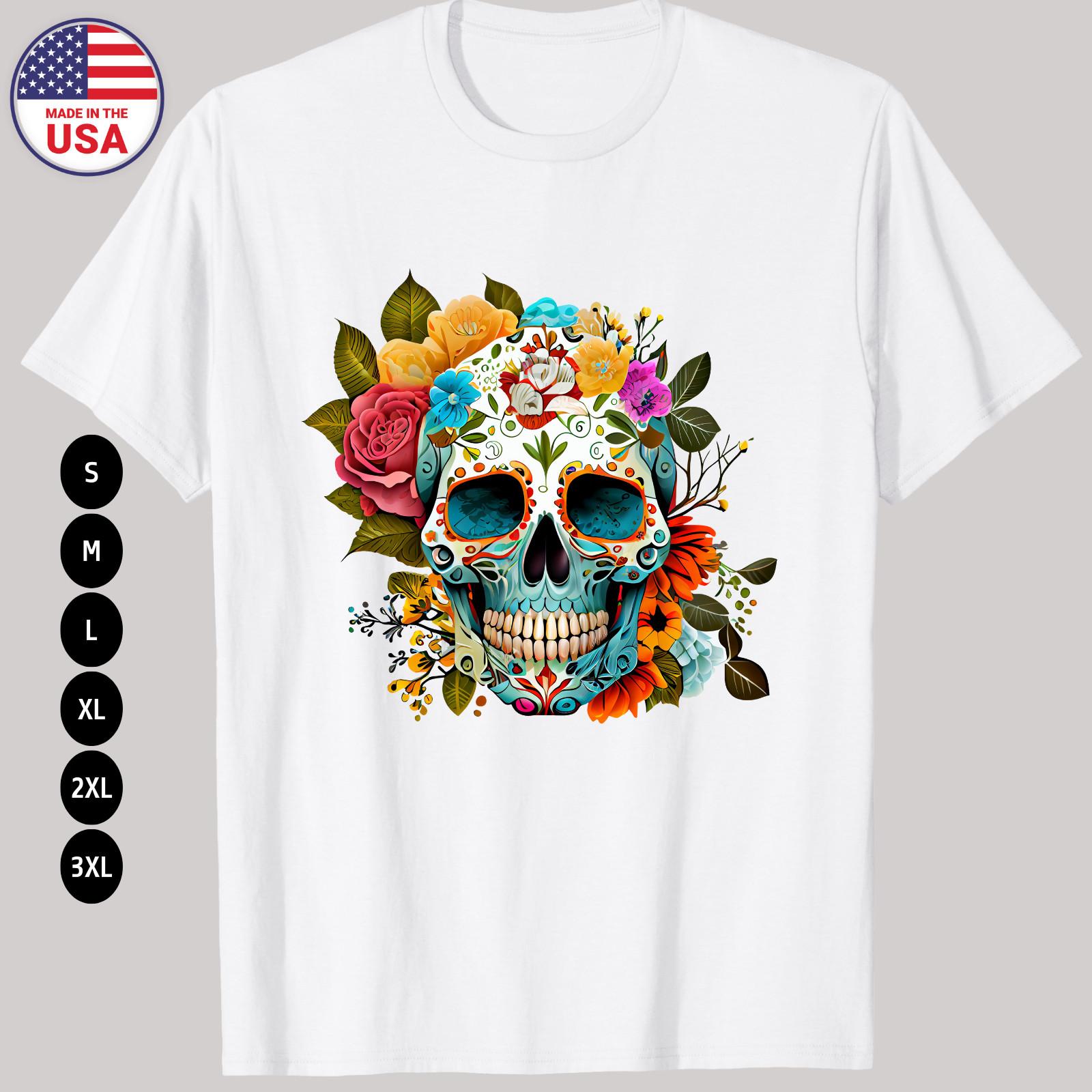 Floral Skull Men s White T-Shirt, Gift T-shirt, Wild Flowers Shirt S-3XL S разноцветный