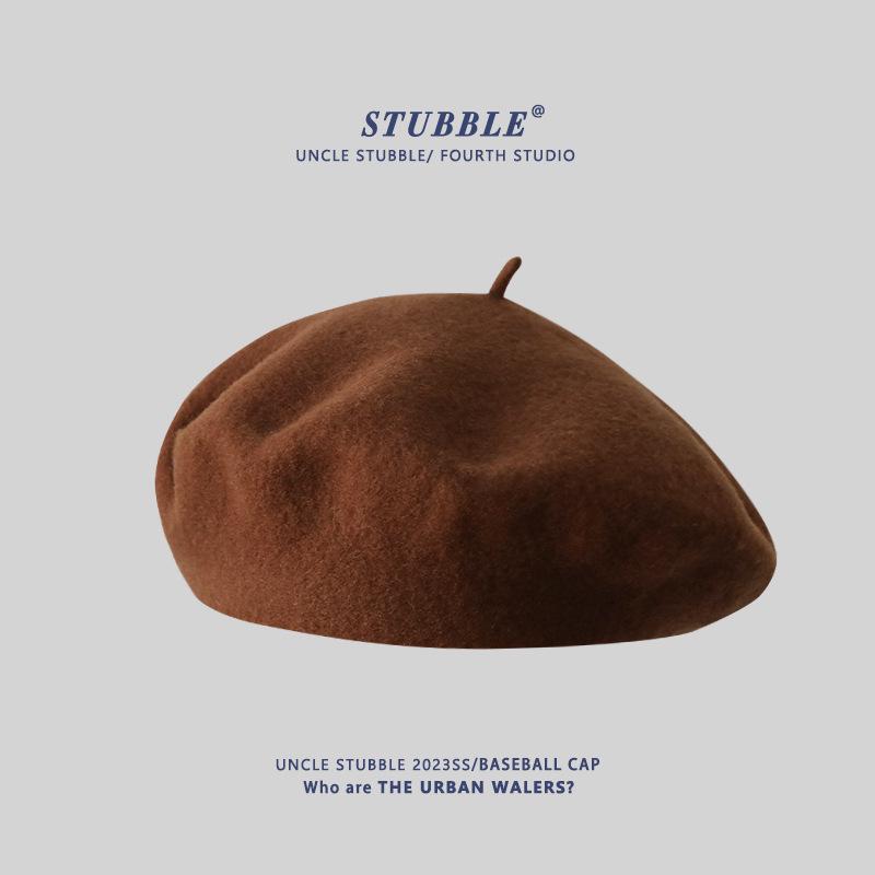 Women's Artistic Retro Wool Beret - Solid Color Autumn/Winter Hat