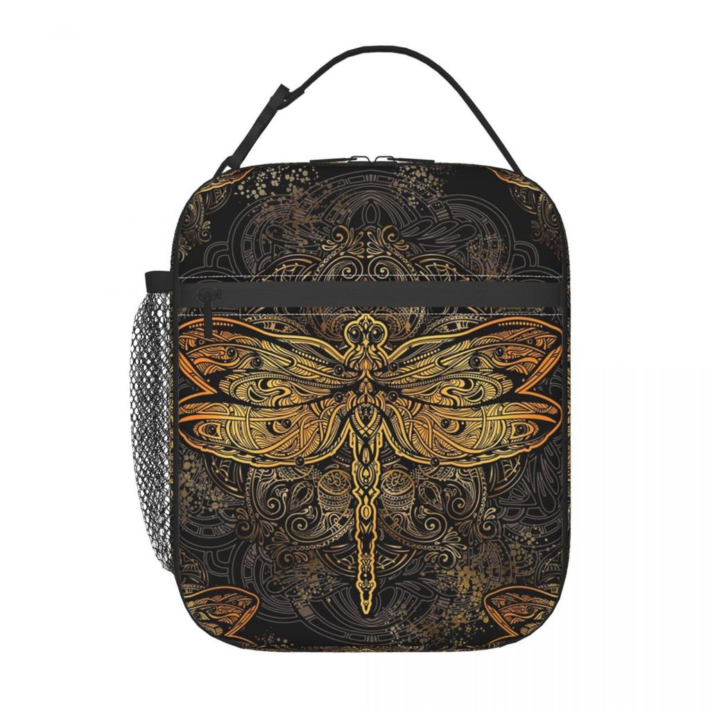 Bunte Mandala Libelle Isolierte Lunchtasche für Damen Kinder Tragbare Lebensmittelboxen Thermische Lunchbox Tragetasche
