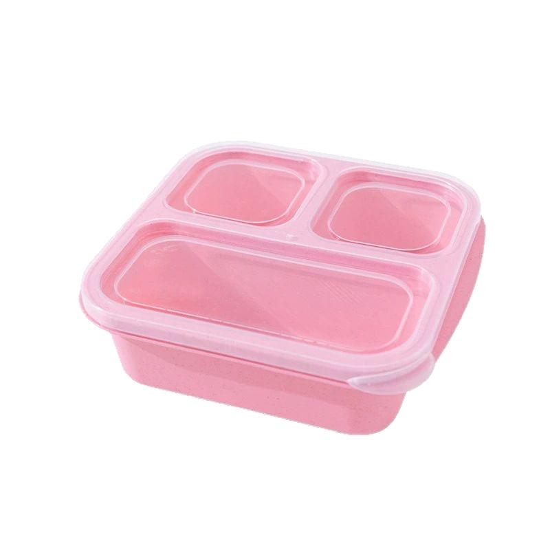 Three Compartment Wheat Straw Bento Box for Fruit, Snacks, and Pastries - Fresh-Keeping and Portable for Outdoor Travel Lunches