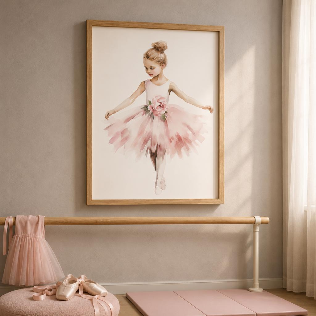 Nursery Wall Art, Nordic Cute Pink Ballet Girl Canvas Painting | Baby Poster for Toddler Kids Room Wall Decor