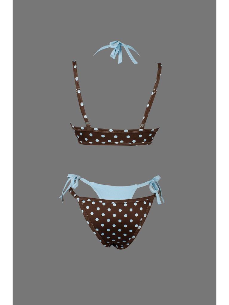 Slim Polka Dot Color Block Open-Back Bandage Bikini
