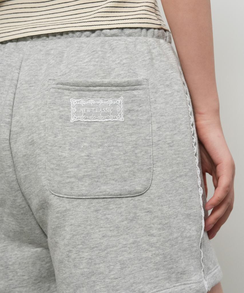 GENERALIDEA Lace-Trimmed Sweat Shorts [Melange Grey] / Gf2Lhp526