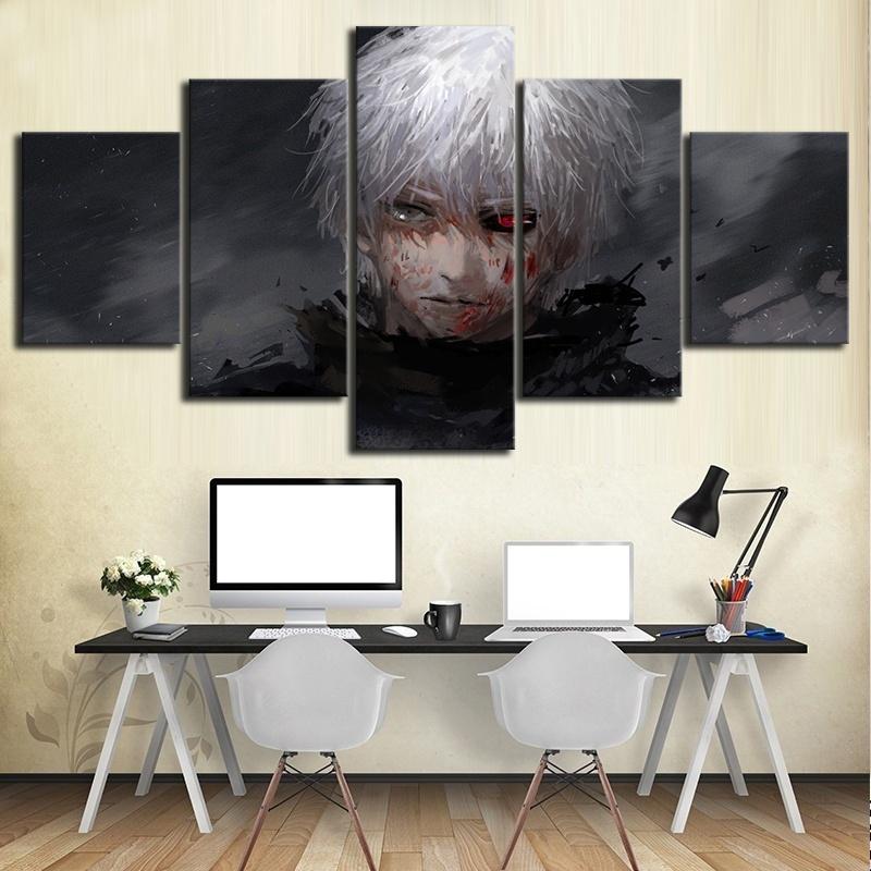 No Framed 5 Pieces Anime Tokyo Ghoul Ken Kaneki Wall Art Canvas Posters Pictures Paintings Home Decor for Kids Room Decorations