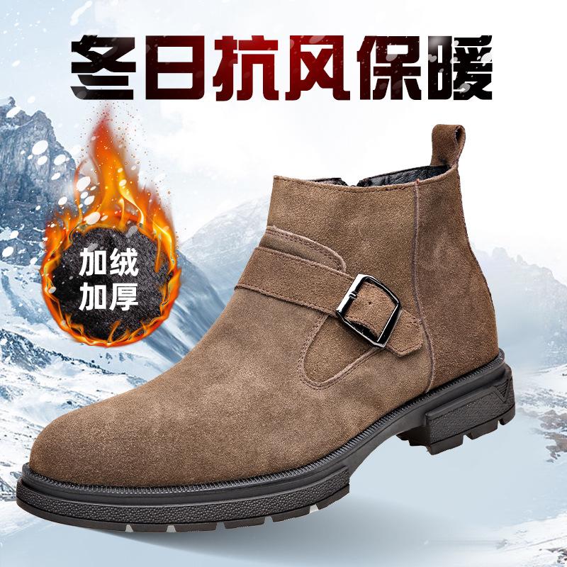 

2025 мужские ботинки челси новая велюровая телячья кожа первого слоя теплые европейские и американские замшевые зимние универсальные мужские ботинки 44