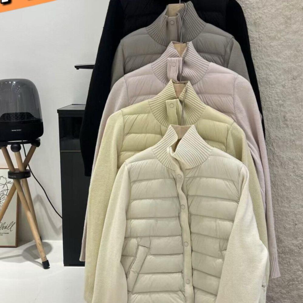 Knitted Stand-up Collar Splicing Cotton Clothes Women's Short Winter New Small Versatile Light Rib Jacket