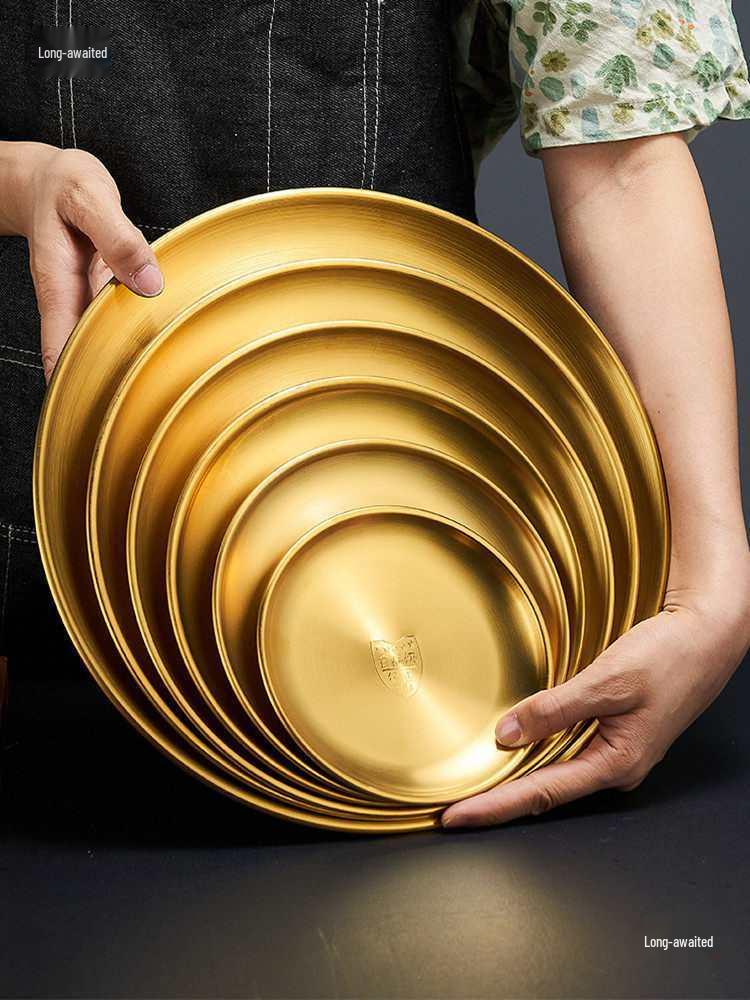 Gold Round 304 Stainless Steel Korean BBQ and Cake Tray