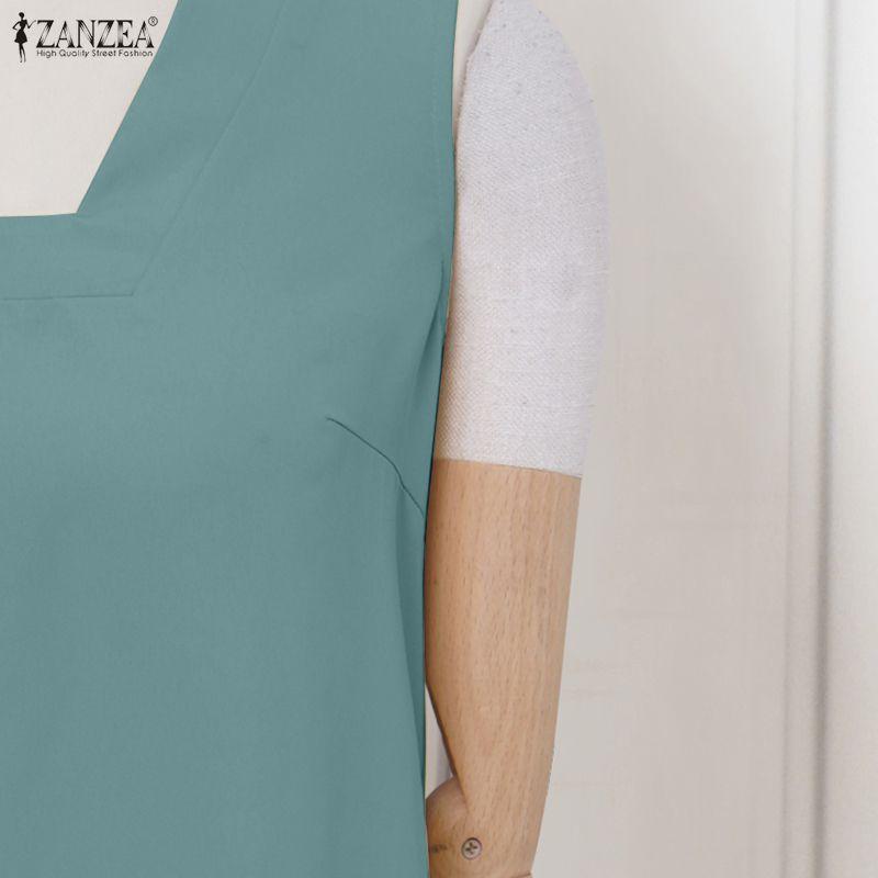 ZANZEA Women Summer Square Collar Casual Sleeveless Dress