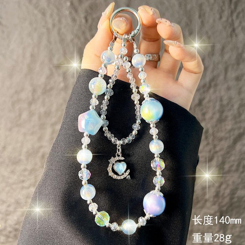 Exquisite Gradient Star Phone Chain Crystal Double Chain Heart-Piercing Pendant Wrist Phone Strap Bag Pendant