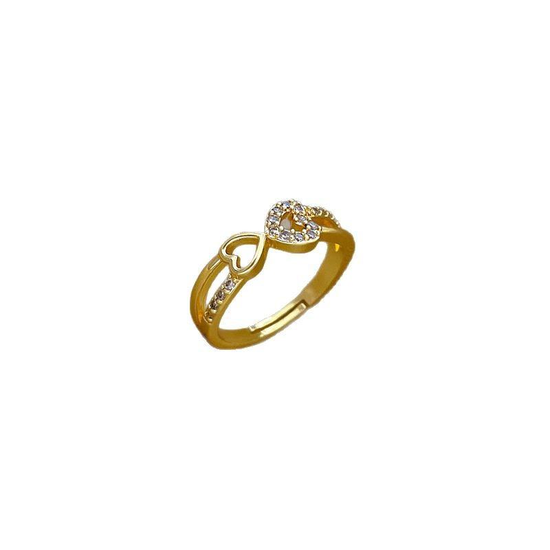 Real Gold Electroplating Heart-To-Heart Print, Women'S Fashion Micro-Inlaid Light Luxury Ring, Index Finger Ring, The Same Cold Wind