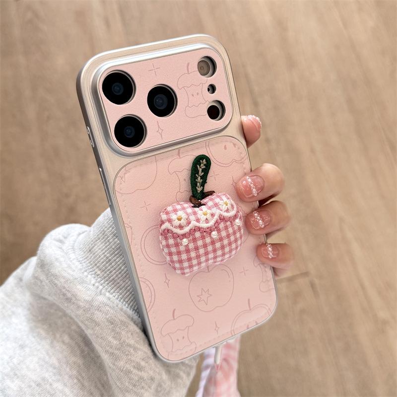 Koreanischer Stil Rosa Linie 3D Stoff Frucht Hülle für iPhone 17 Pro Max Apple 16 Handyhülle 15 für Damen 14