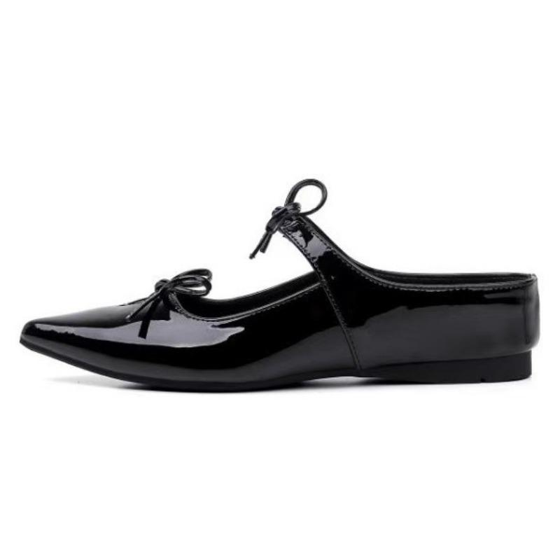 Autumn double bow half-drag inner height increase pointed patent leather half-drag fashion versatile Mary Jane single shoes