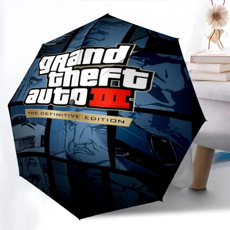 Vibrant Grand Theft Auto V Artwork Folding Umbrella 8 Paraphenoid Bones Durable Three Folds Sun Umbrella Gift