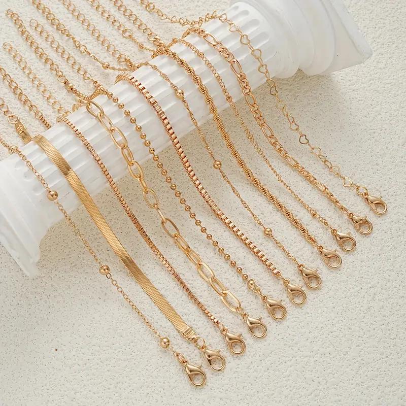 11pcs Chic Snake Chain Bracelet Set for Women Boho Simple Elegant Heart Geometric Chain Vacation Date Casual Jewelry Gifts 2026