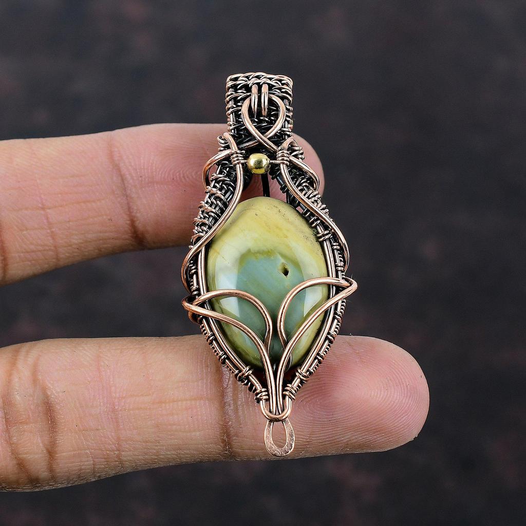 Imperial Jasper Pendant Copper Wire Wrapped Pendant Imperial Jasper Gemstone Jewelry Handmade Pendant Dainty Copper Jewelry Anniversary Gift