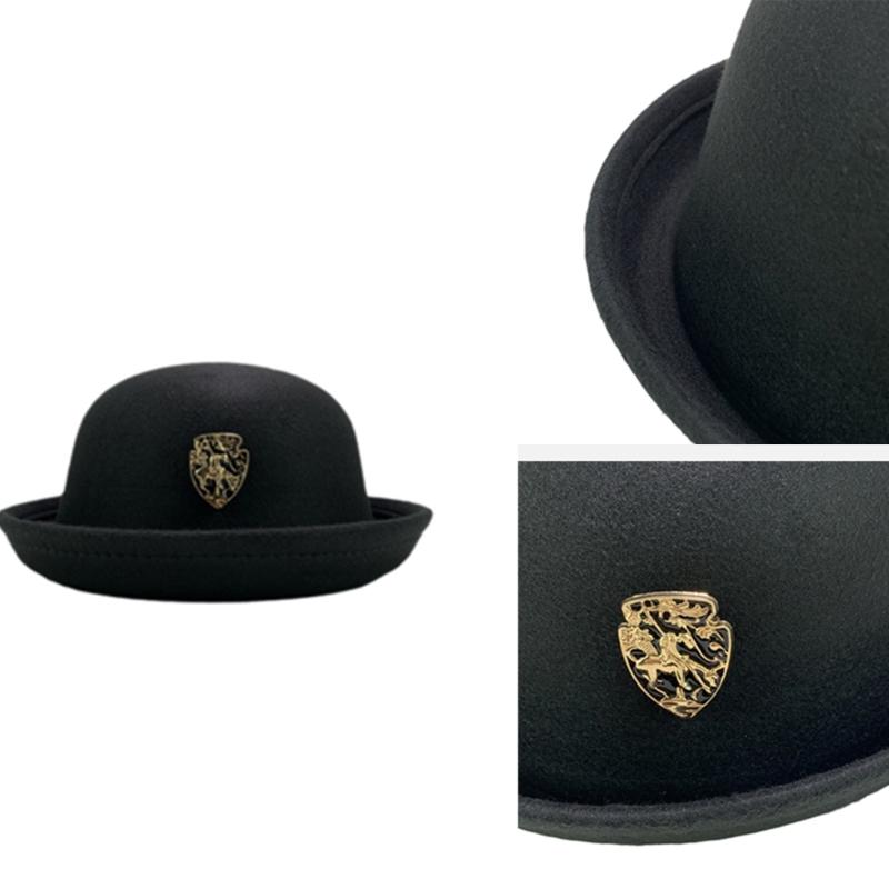 Cappello di Lana Fatto a Mano Elegante Cappello a Bombetta Decorato con Spilla per Donna Festa Uniforme Scolastica Britannica Cappello di Lana alla Moda da Donna
