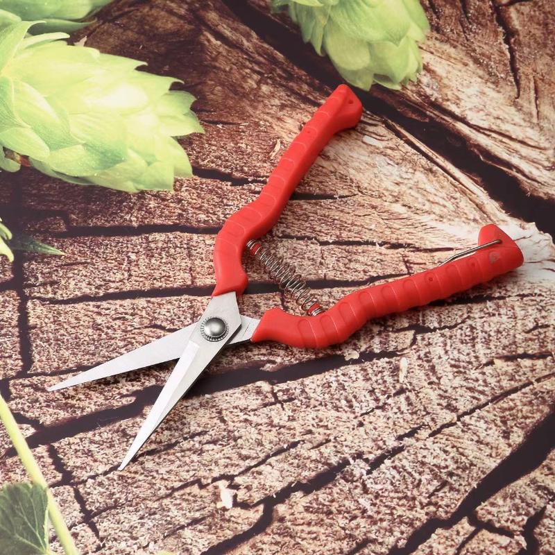 1Pcs Stainless Steel Garden Pruning Shears Non Slip Red Handles Spring Loaded Design For Trimming Plants Home Gardening Use