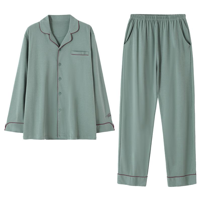 Pajamas Men'S Spring And Autumn Pure Cotton Long-Sleeved Autumn Men'S Cotton Loungewear Autumn And Winter Thin Suit