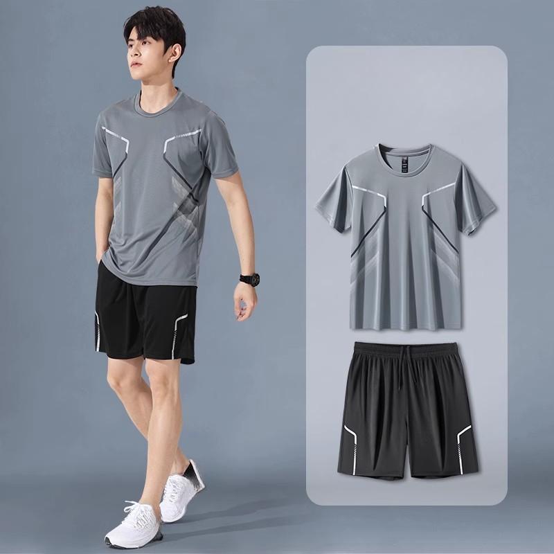 Summer Sportswear Men Gradient Printed Badminton Set Outdoor Running T-shirt and Shorts Comfortable and Breathable Clothing