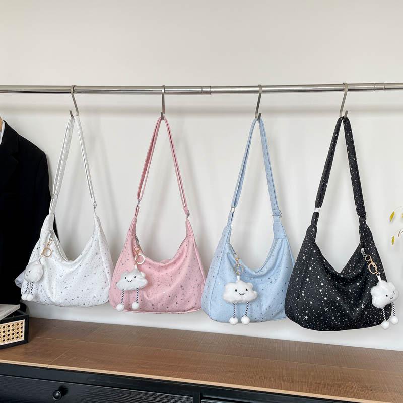Korean niche star printed shoulder bag Korean largecapacity messenger bag casual pleated commuter fresh tote bag