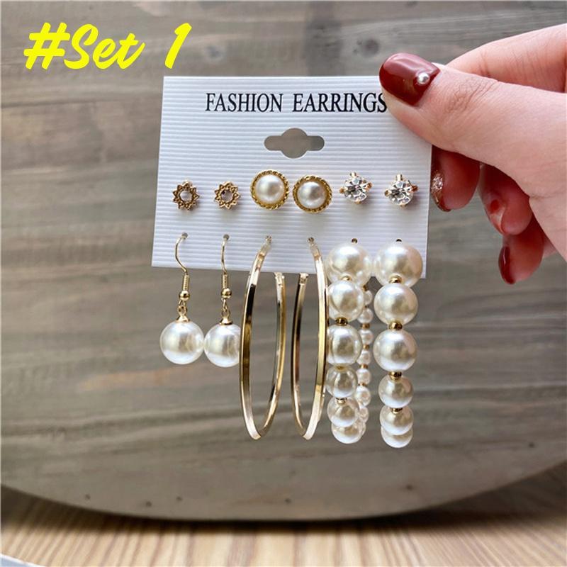 17KM Fashion Pearl Hoop Earrings Set for Women Geometirc Gold Metal Circle Hoop Earrings Brincos 2021 Trend Jewelry Gift