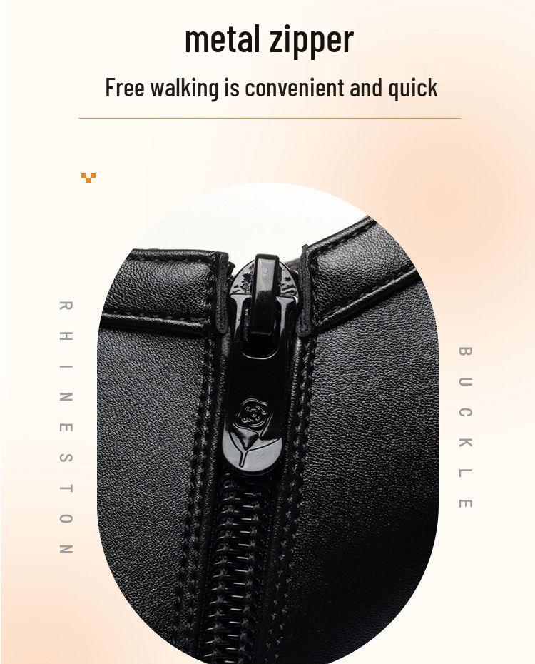 Women's Black Genuine Leather Fleece-Lined Work Shoes - Soft Sole, Wear-Resistant, Low Heel for Autumn/Winter