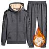 Autumn and Winter Leisure Sports Hooded Jacket Trousers Plus Velvet Thickening Trend Long-sleeved Suit Plus Fertilizer To Increase Lamb Velvet