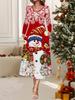 2025 Autumn and Winter New Women Casual Fashion Dress 3D Snowman Pattern Print  Long Sleeve V-Neck A-Line Dresses Christmas Gift