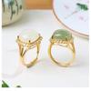 Adjustable Square Geometric Ring Women Men Copper Plated Gold With Jadeite White Jade Minimalist Vintage Style