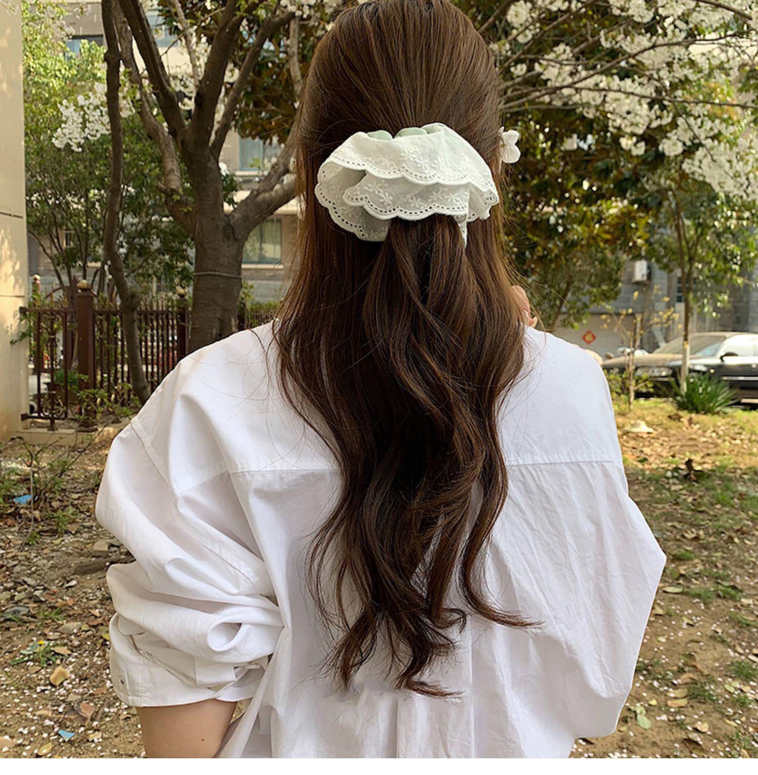 

большая резинка для волос в виде кружева, нежный темперамент, резинка для низкого хвоста, модные и элегантные высококлассные аксессуары для волос.