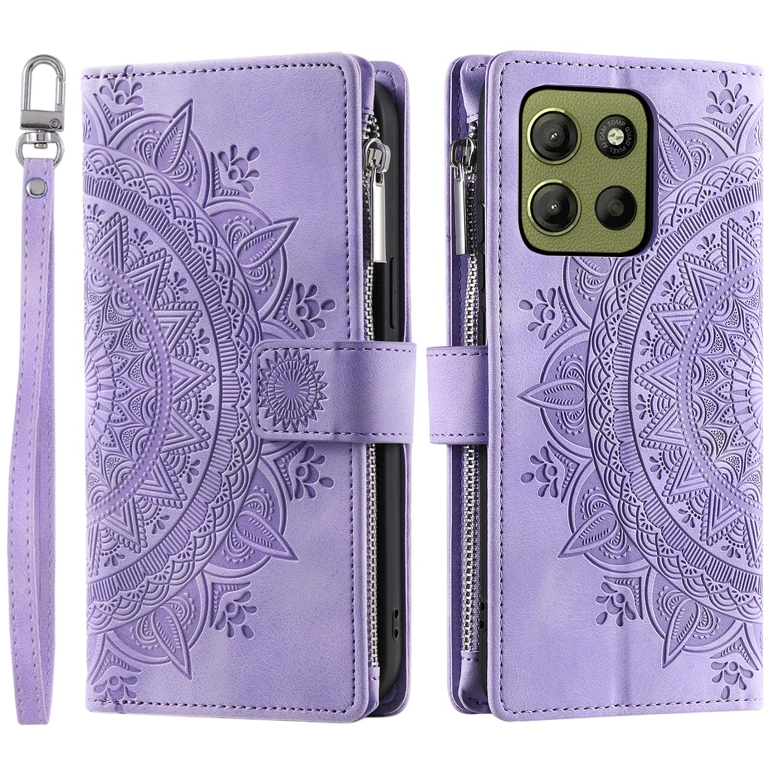 

Style 006 For Motorola Moto G15 4G Wallet Case PU Leather Phone Cover Mandala Flower Pattern Purple