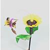 Elegant Sunflower Garden Stake Featuring Solar Powered Fluttering Hummingbird Design