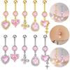 Fashion Pink Crystal Crown Belly Button Rings Stainless Steel Long Pendant Butterfly Heart Navel Piercing For Women Jewelry