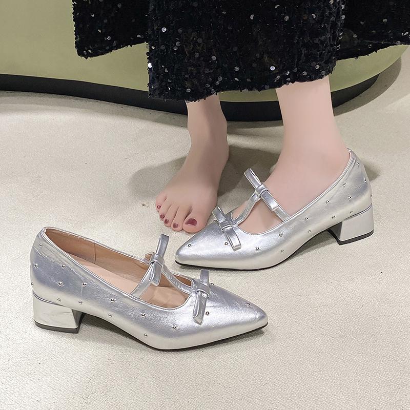 Increas Height Pointed Toe Riband Shoes Woman Flats Clogs Platform Crystal Dress Summer Creepers Rhinestone New Mary Janes Incre