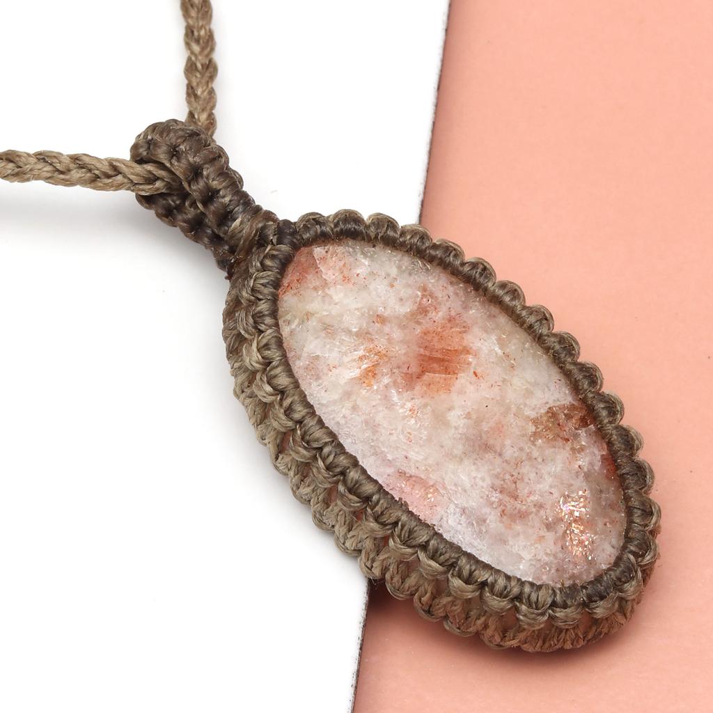 Sunstone Macrame Necklace Handmade Natural Bohemian Crystal Choker Healing