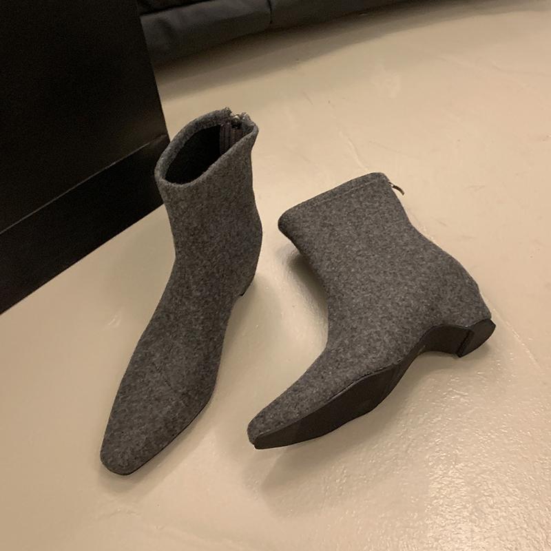 Winter Autumn Fashion Pointed Toe Ladies Ankle Boots Female Height Increasing Shoes Flock Women Short Boots With Fur Shoes