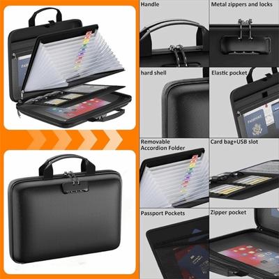 Hard-Shell Fireproof Document Box with Pocket Accordion File Folder  Document Protection