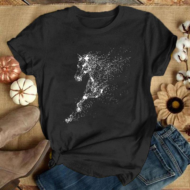 

Летний топ с круглым вырезом и 3D-принтом с лошадью, модная повседневная женская футболка с коротким рукавом XL