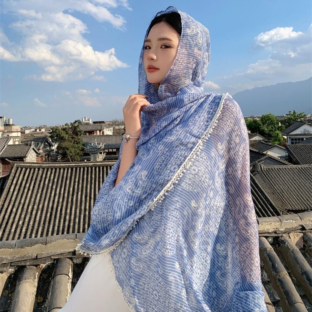 Head Wraps Sunscreen Shawl Sun Protection Beach Scarf Retro Paisley Shawl  Outdoor