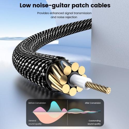 MOSWAG Patch Cables, 3-Pack, 6-Inch Pedal Board Cable, 1/4-Inch Guitar Patch Auxiliary Cable, Right-Angled Guitar Effect Pedal Cable, Compatible with