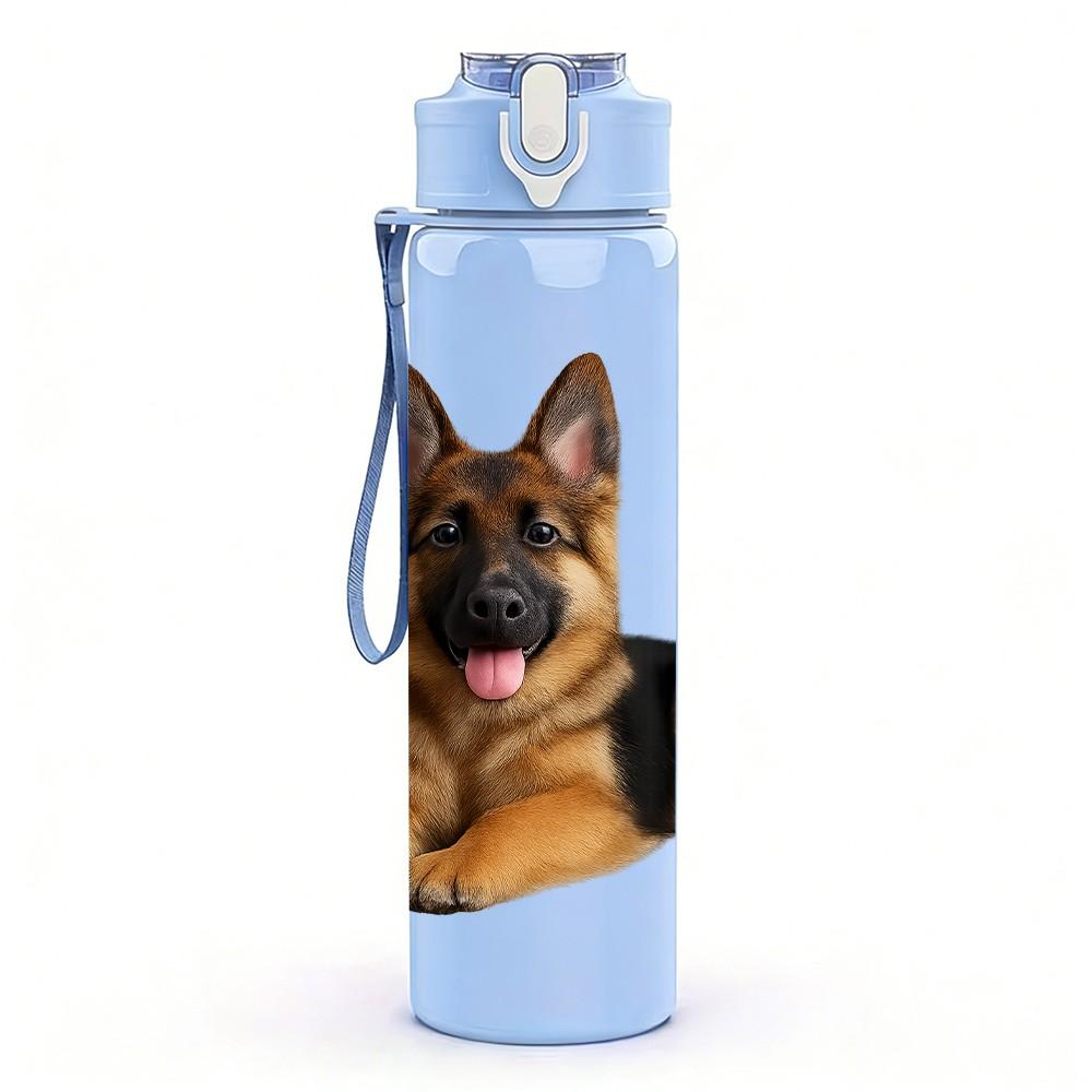 1PC German Shepherd Dog Head 750ml Color Plastic Sports Water Bottle Leakproof Flip Straw Lid Suitable for Sports Office Home Use